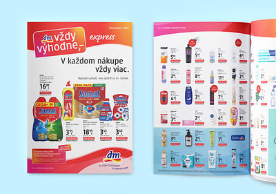 Leták dm drogerie s akciovými ponukami na čistiace prostriedky a kozmetiku