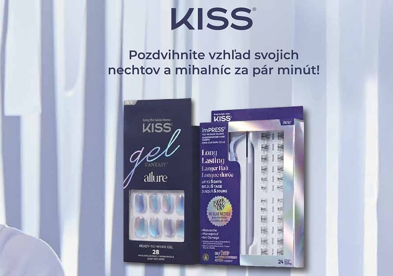 Produkty Kiss gélové nechty a umelé mihalnice a žena
