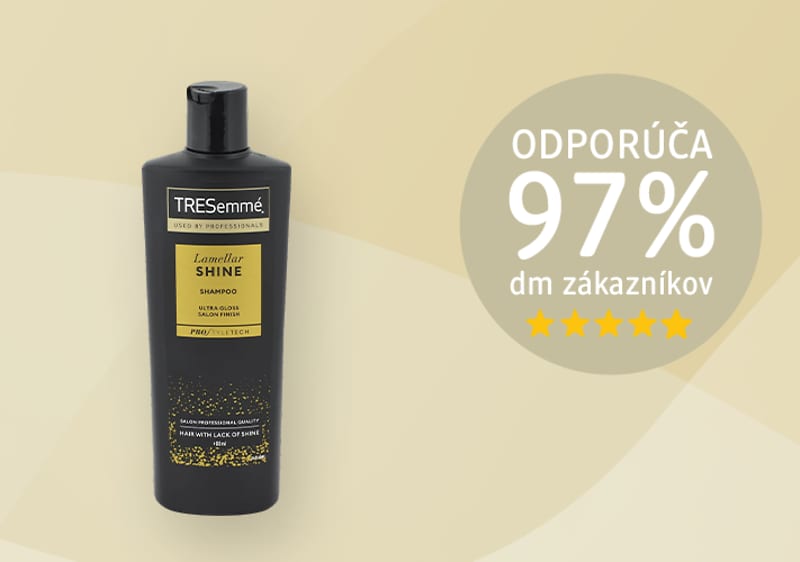 Šampón TRESemmé s odporúčaním 97% zákazníkov dm a piatimi hviezdičkami