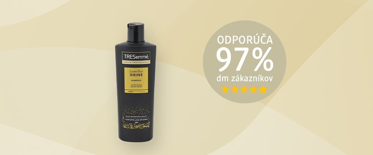 Šampón TRESemmé s odporúčaním 97% zákazníkov dm a piatimi hviezdičkami