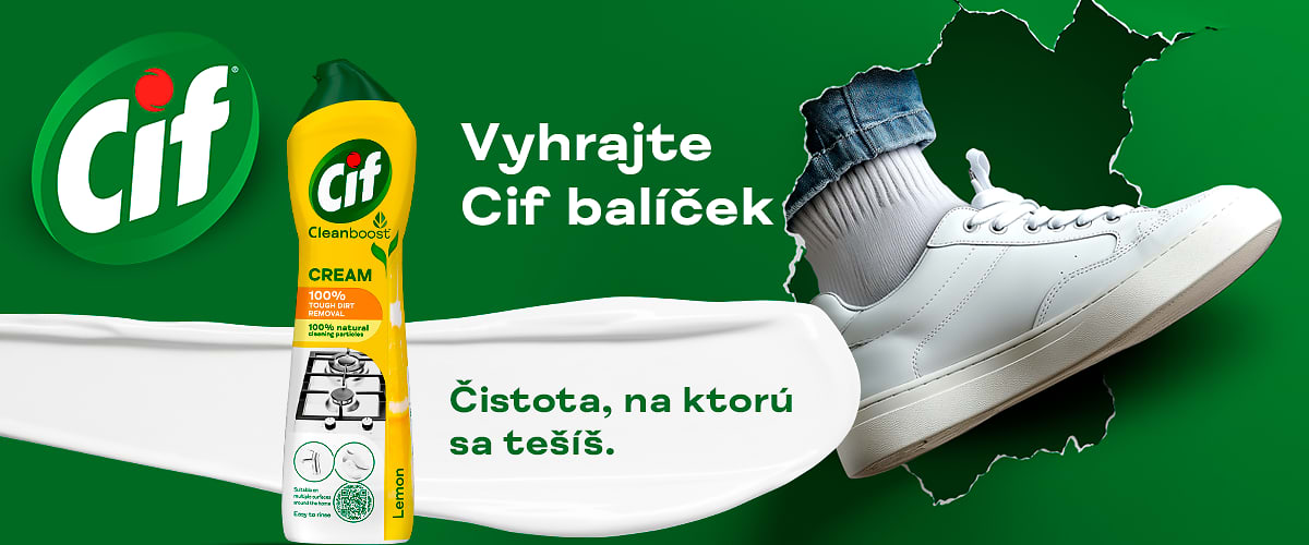 Reklama na čistiaci prostriedok Cif s textom o súťaži a čistote