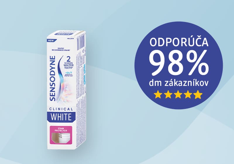 Zubná pasta Sensodyne Clinical White s odporúčaním 98% zákazníkov dm