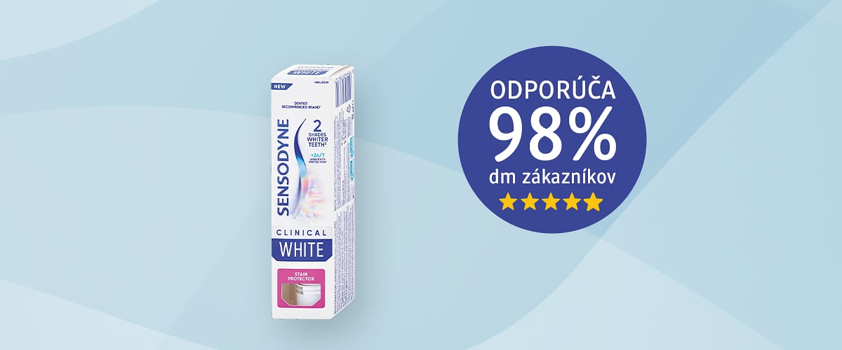 Zubná pasta Sensodyne Clinical White s odporúčaním 98% zákazníkov dm
