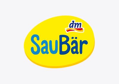 Logo mit dm Schriftzug auf gelbem Hintergrund