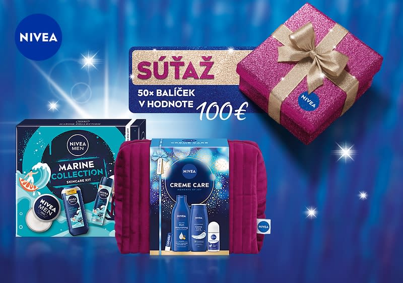 NIVEA balíčky Marine Collection a Creme Care, darčeková krabička s mašľou a logo NIVEA