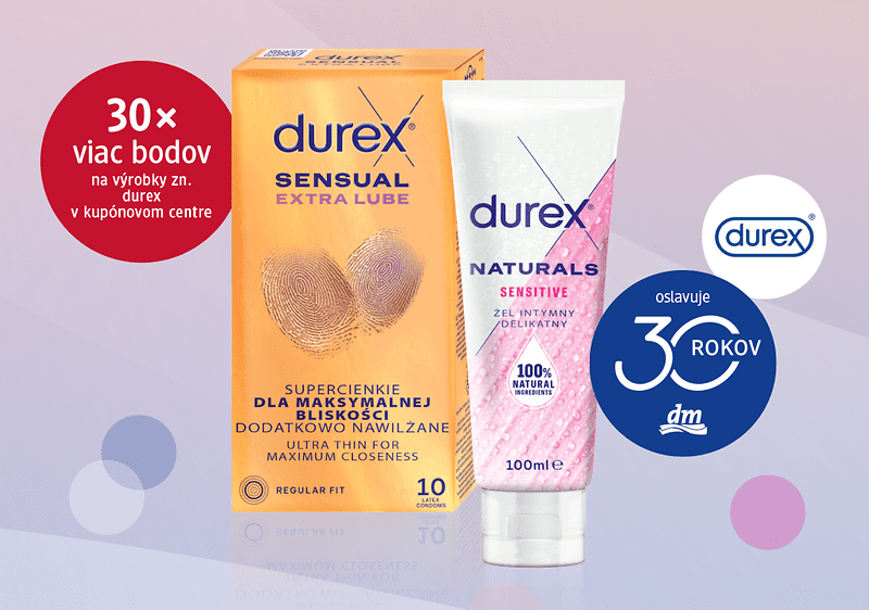 Výrobky durex a 30 rokov dm a násobné body na značku durex