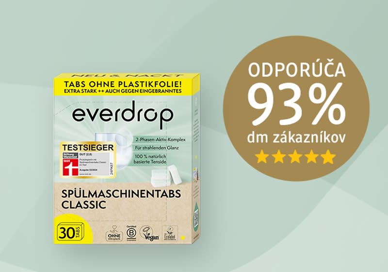 Balenie tabliet do umývačky riadu everdrop s hodnotením zákazníkov.