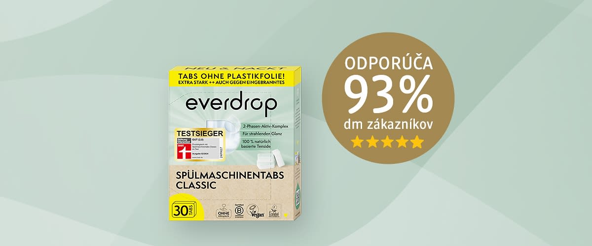 Balenie tabliet do umývačky riadu everdrop s hodnotením zákazníkov.