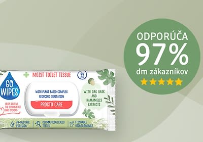 Obrázok vlhčených obrúskov Go Wipes s textom o odporúčaní zákazníkov.