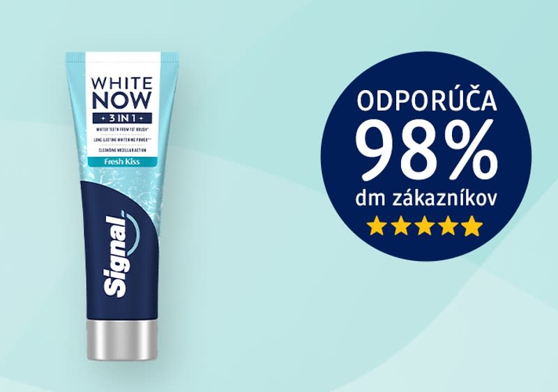 Zubná pasta Signal White Now 3v1 s odporúčaním zákazníkov.