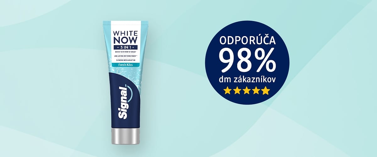Zubná pasta Signal White Now 3v1 s odporúčaním zákazníkov.