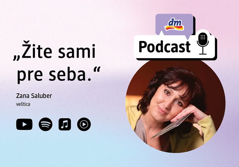 Grafika podcastu s textom „Žite sami pre seba“ a logo dm podcastu