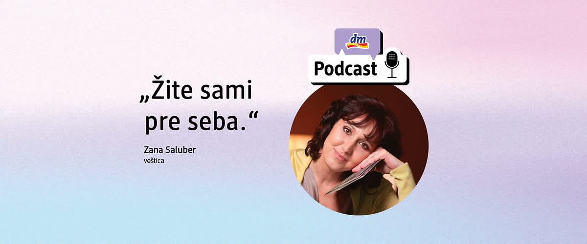 dm podcast s textom „Žite sami pre seba“ a logom dm.