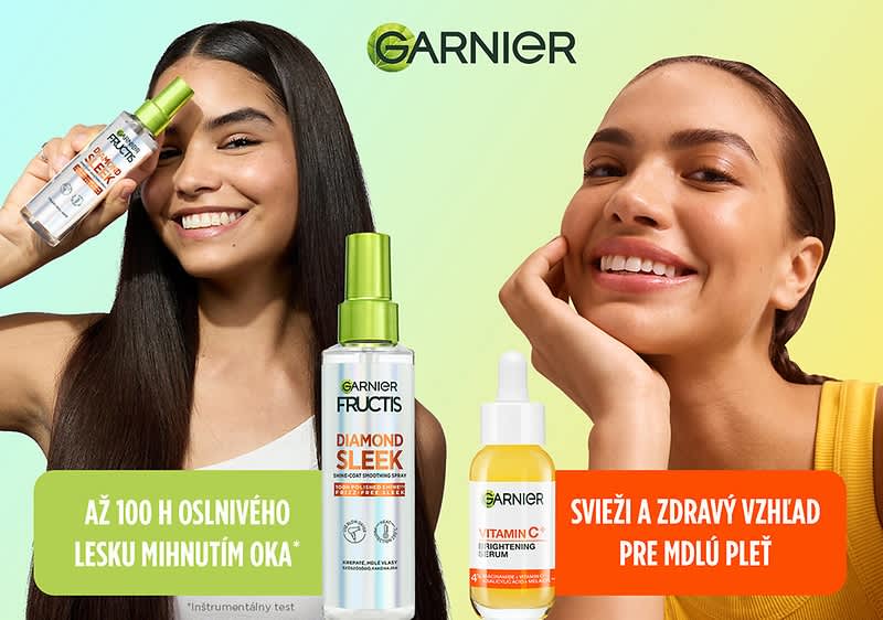 Produkty Garnier na pleť a vlasy s textom o ich účinkoch
