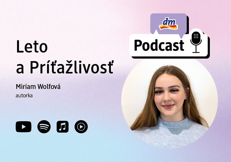Obálka podcastu s názvom Leto a Príťažlivosť, menom autorky Miriam Wolfová a ikonami prehrávačov