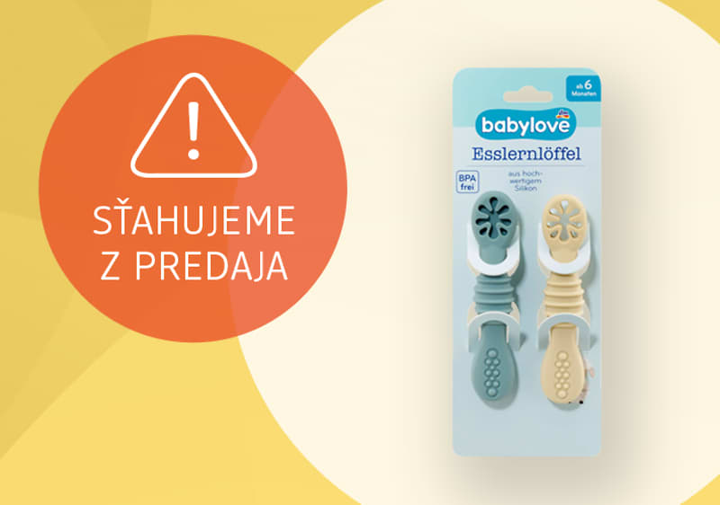 Detské silikónové lyžičky v balení s nápisom sťahujeme z predaja