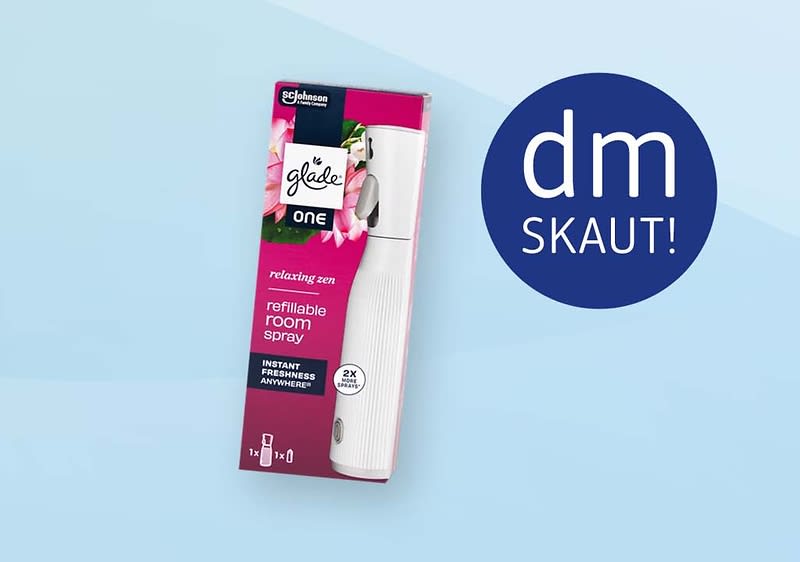 Balenie osviežovača vzduchu Glade One vedľa loga dm Skaut