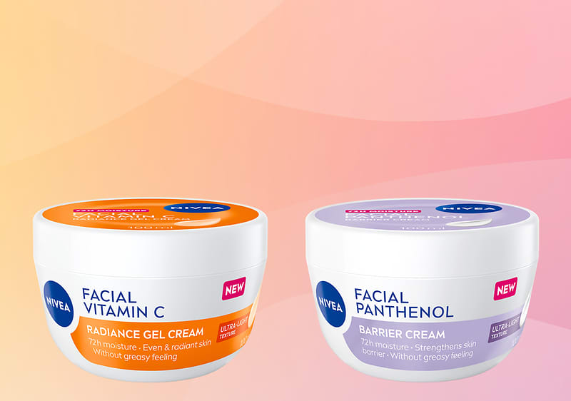 NIVEA Facial krémy - Vitamin C a Panthenol na oranžovom pozadí