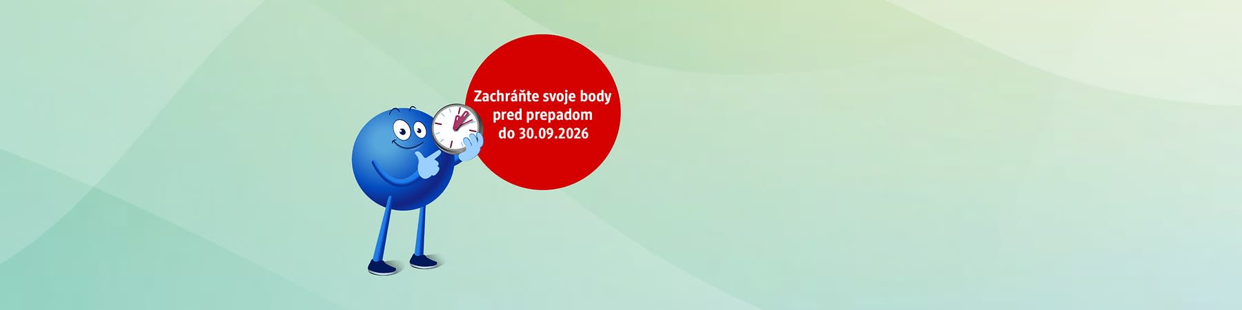 Modrý pointík s hodinkami a textom o zachovaní bodov do 30.09.2025