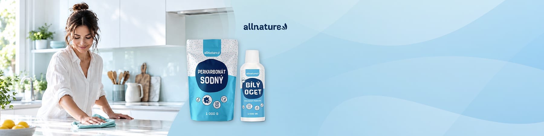 allnature produkty a logo na modrom pozadí