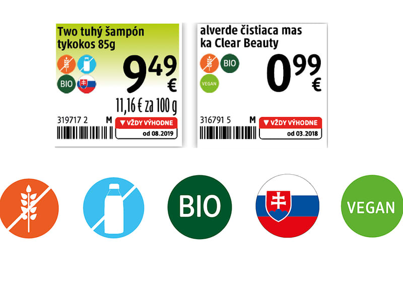 nové cenovky a piktogramy