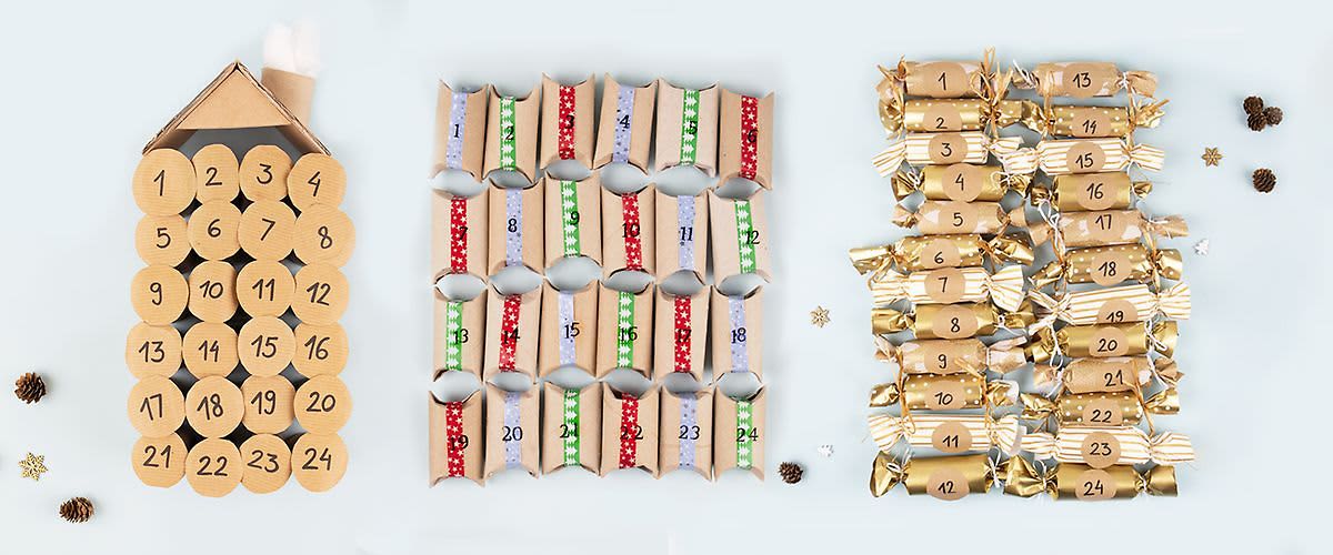 Adventný kalendár z roliek toaletného papiera.