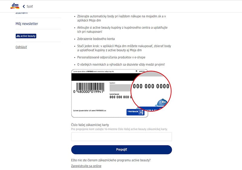 2_zadanie active beauty karty v dm-eshop konte v sekcii active beauty