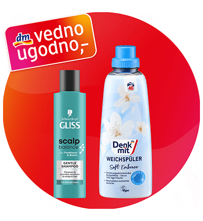 Gliss šampon in Denkmit mehčalec na rdečem ozadju