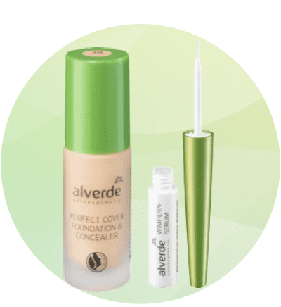 Alt-Text Alverde podlaga in korektor ter serum za trepalnice