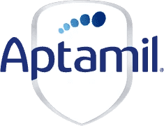 Alt-Text Logotip Aptamil z modrim odtisom stopala