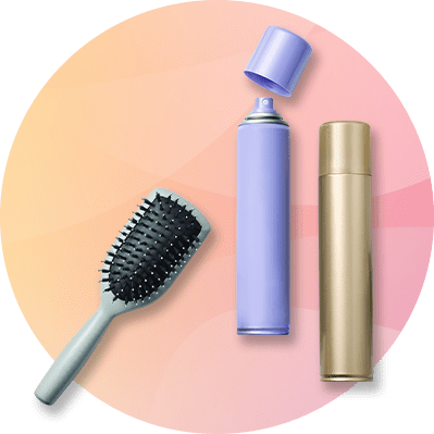 Alt-Text Kozmetični izdelki vključno s krtačo in sprejem na modri podlagi