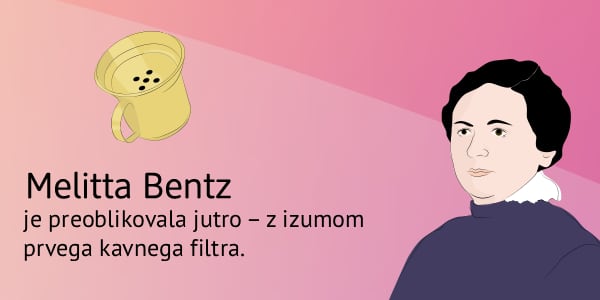 Alt-tekst: Ilustracija kavnega filtra in osebe z zamegljenim obrazom na roza ozadju.