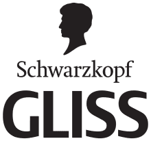 Schwarzkopf logotip s črnim profilom in napisom Gliss