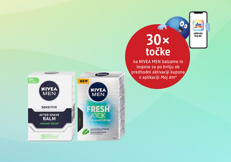 NIVEA MEN balzam in losjon z DM aplikacijo za točke