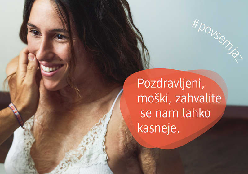 Ženska v beli majici, besedilo Pozdravljeni, moški, zahvalite se nam lahko kasneje