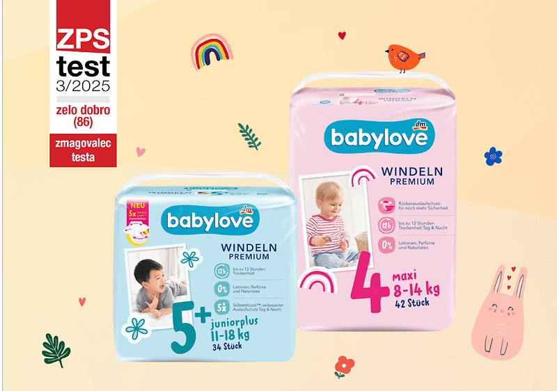 Plenice babylove z oznako ZPS test zmaga, motivi srce in mavrica