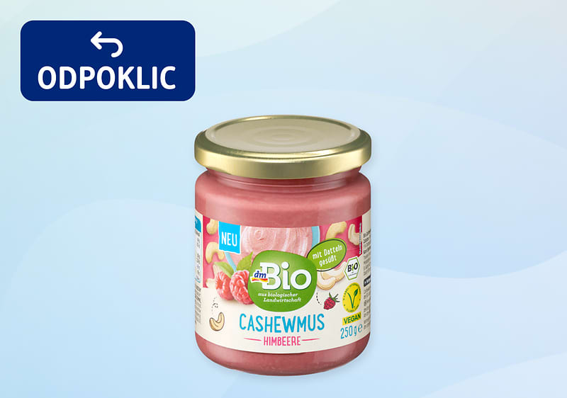 dmBio bio namaz iz indijskih oreščkov z liofiliziranimi malinami, 250 g  