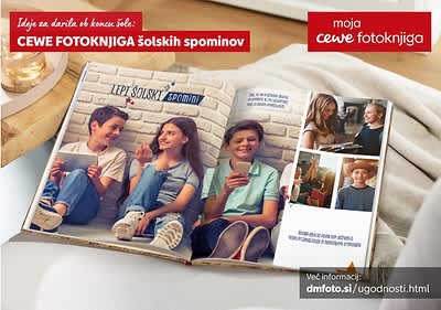 Fotografije otrok na travi z zamegljenimi obrazi in promocijsko besedilo za popust