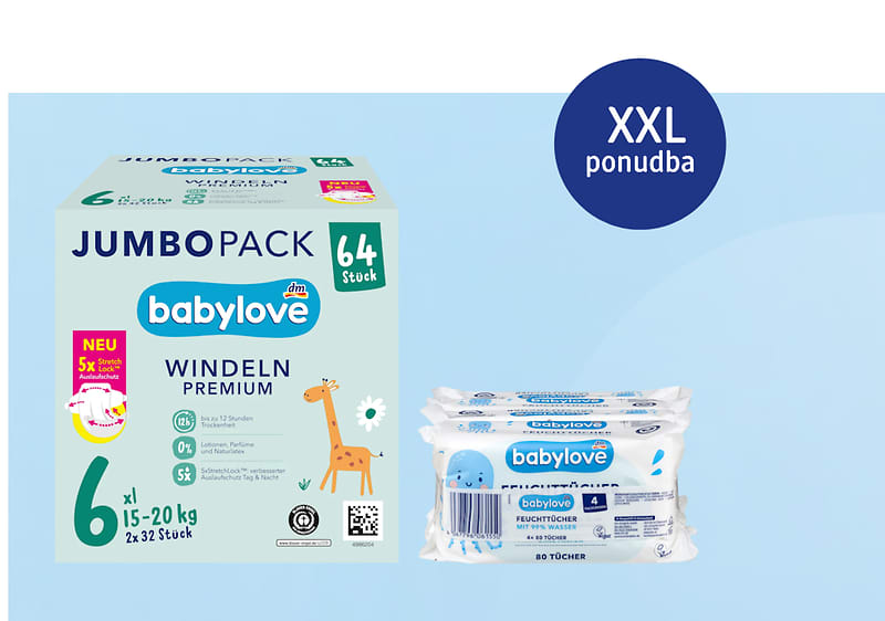 Alt-Text XXL ponudba Babylove plenice in vlažilni robčki