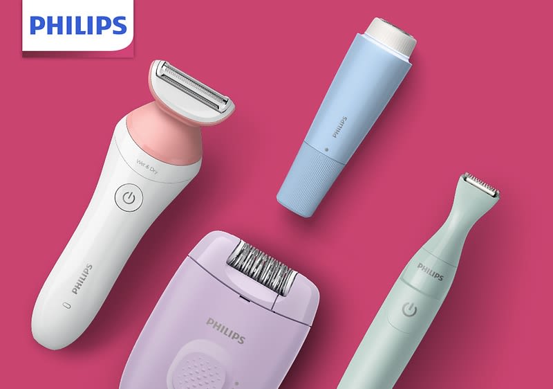 Alt-Text Philips električni brivniki in epilator na roza ozadju