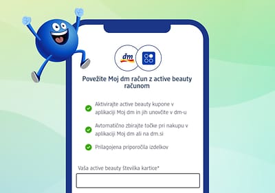 Alt-Text Aplikacija Moj dm z active beauty računom na mobilnem zaslonu