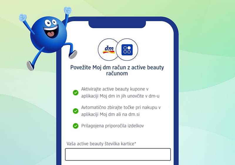 Alt-Text Aplikacija Moj dm z active beauty računom na mobilnem zaslonu