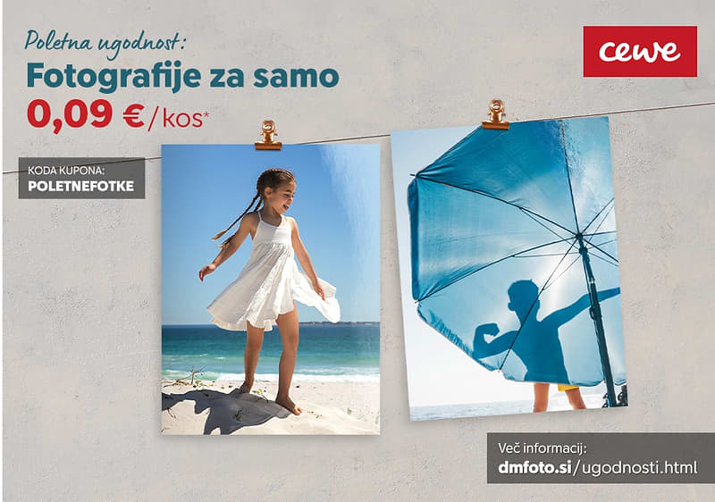 Fotografije otrok na travi z zamegljenimi obrazi in promocijsko besedilo za popust