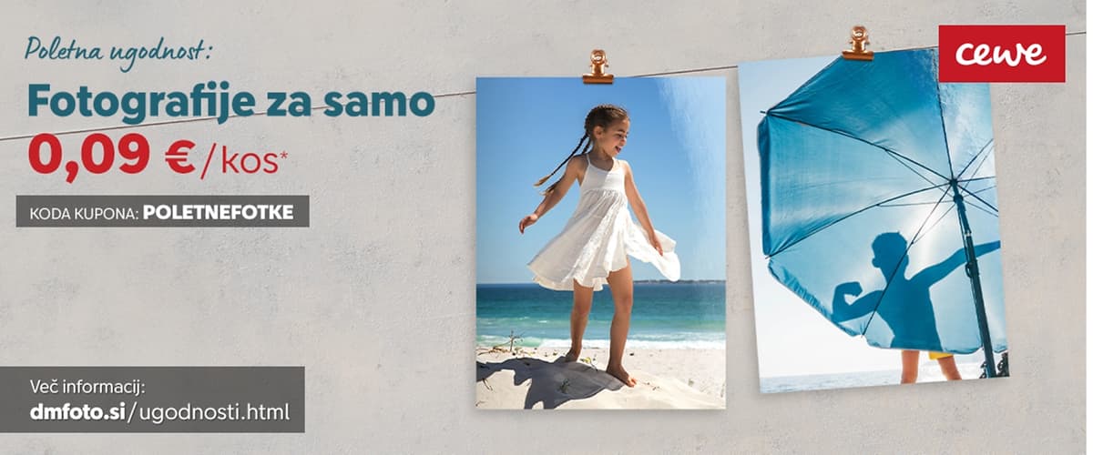 Fotografije otrok na travi z zamegljenimi obrazi in promocijsko besedilo za popust