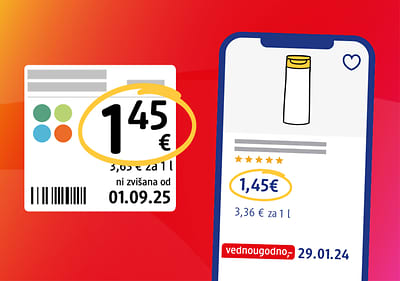 Preisschild im Laden und Smartphone mit Preisvergleich