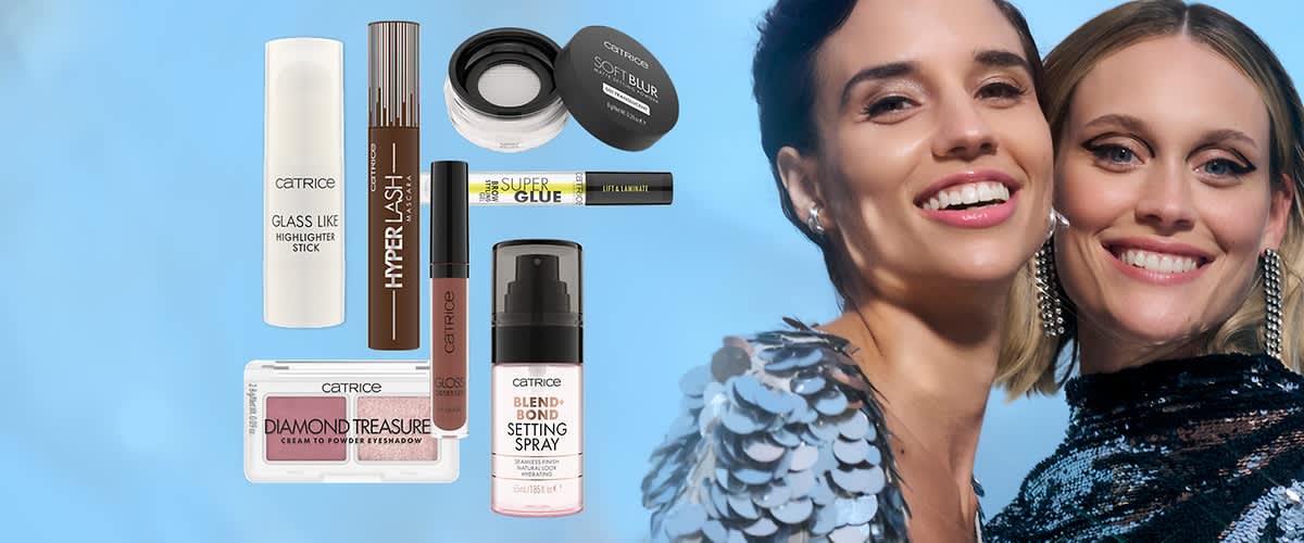 Kolaž kozmetičnih izdelkov z bleščicami in modnim ozadjem