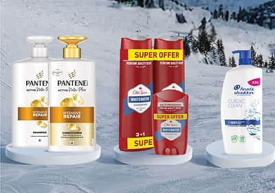 Alt-Text Izdelki za nego las in telesa na snežni pokrajini