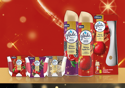 Alt-Text Glade zimski vonji osvežilcev zraka na rdečem ozadju