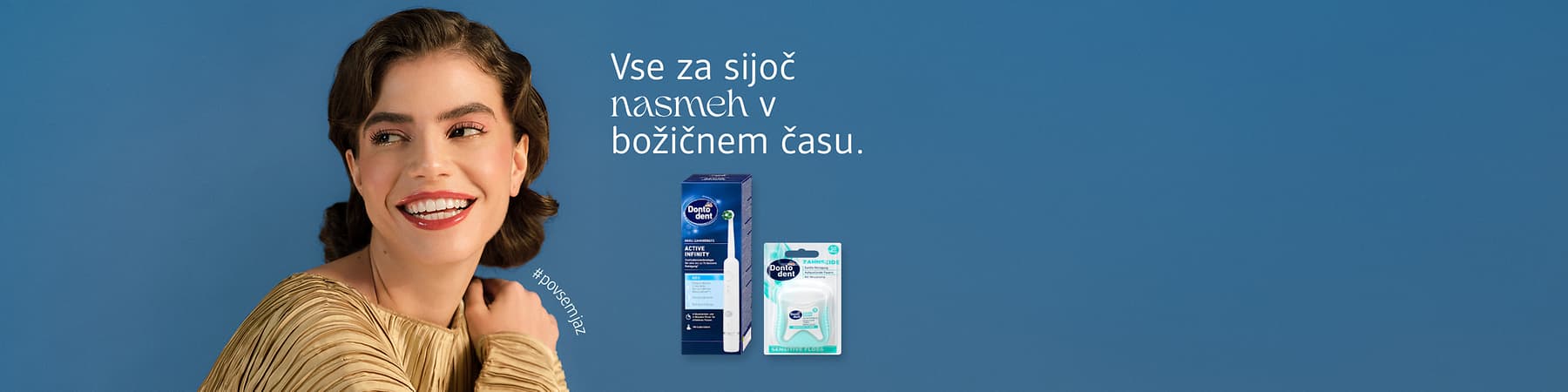 Alt-Text Pakiranje zobne nitke na modrem ozadju z besedilom