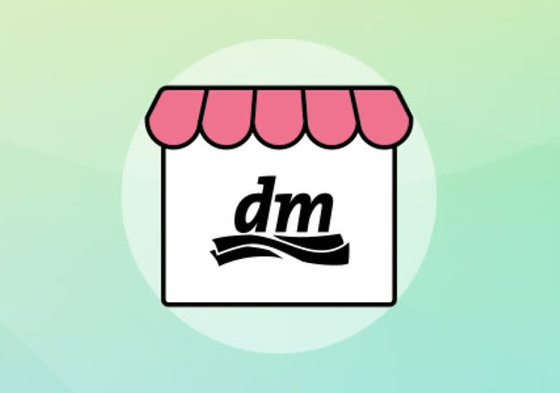 Alt-tekst: "Logotip trgovine z roza nadstreškom na zelenem ozadju"